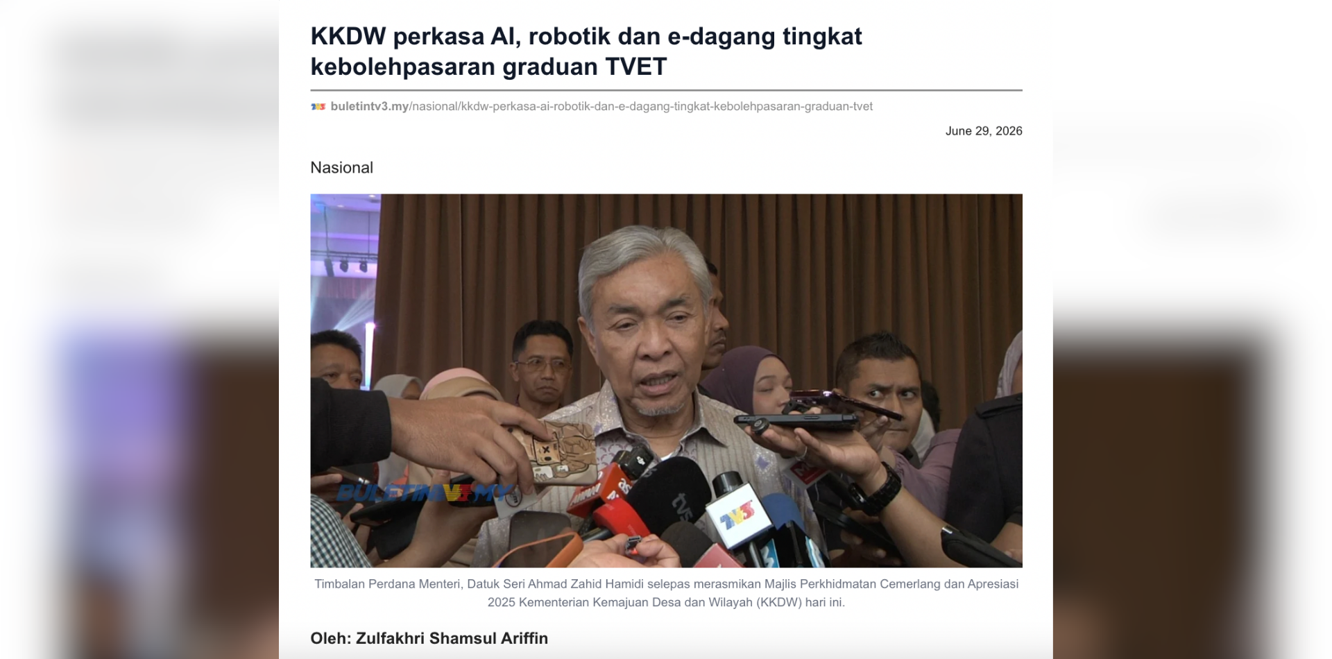 Deputy Prime Minister speaking about AI, robotics, and TVET graduate employability